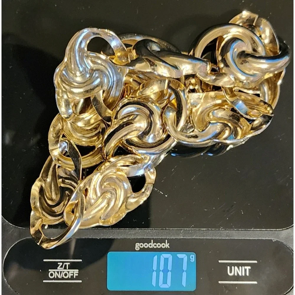 Vtg Chunky Gold Tone Swirl Link Statement Necklace 18 Inch Toggle Clasp 107g